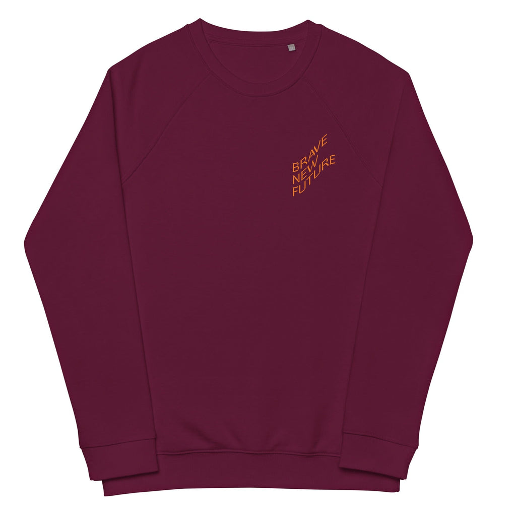 BRAVE NEW FUTURE organic raglan sweatshirt Embattled Clothing Burgundy XS 