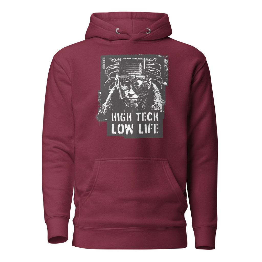 HIGH TECH - LOW LIFE Hoodie Embattled Clothing Maroon S 