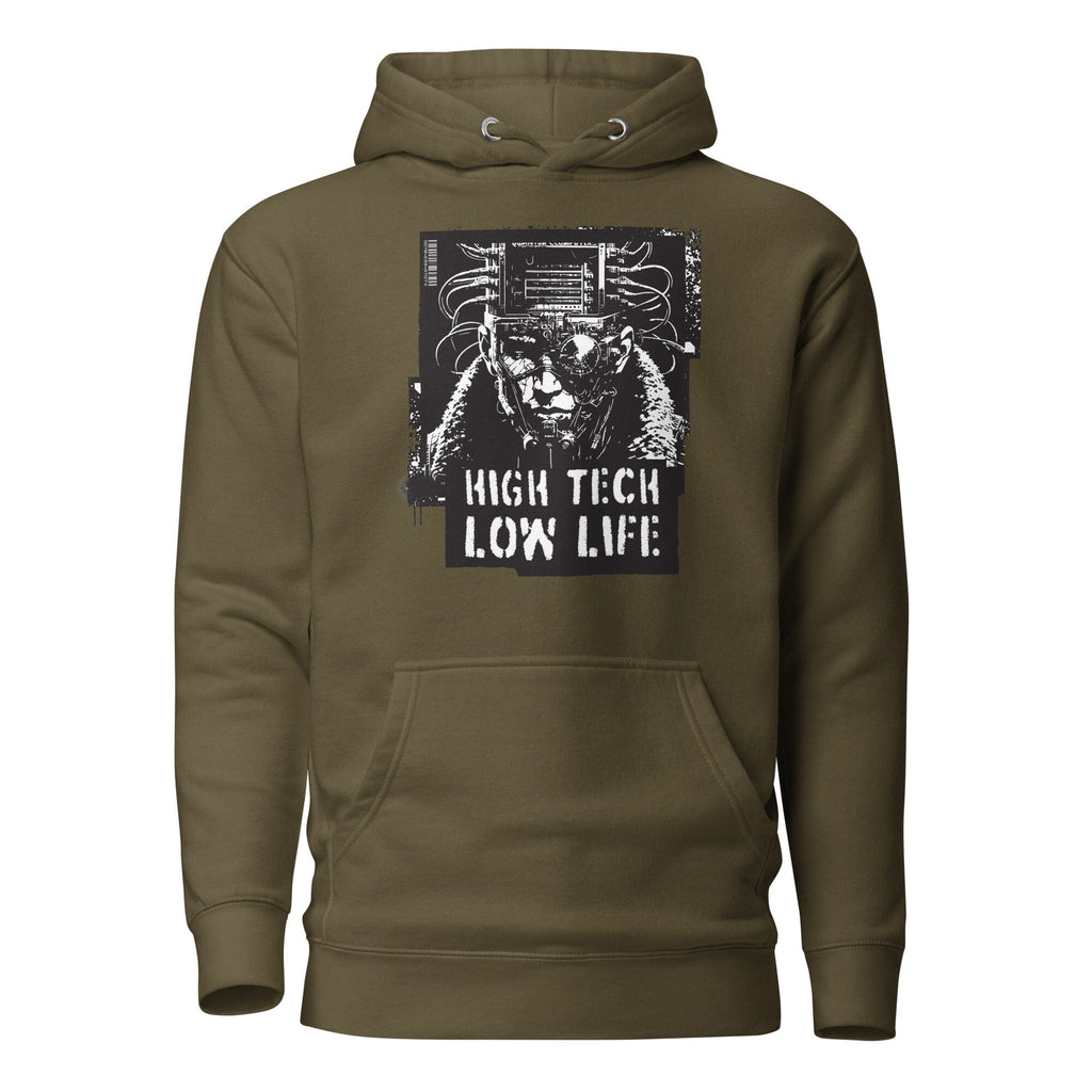 HIGH TECH - LOW LIFE Hoodie Embattled Clothing Military Green S 