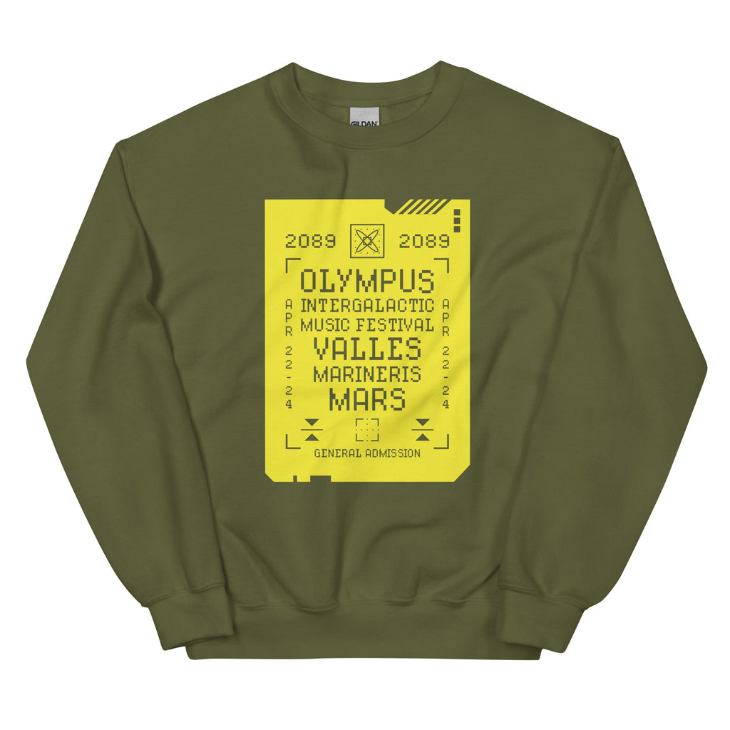 2089 OLYMPUS intergalactic Music Festival (Sulfuric Yellow) Sweatshirt Embattled Clothing Military Green S 