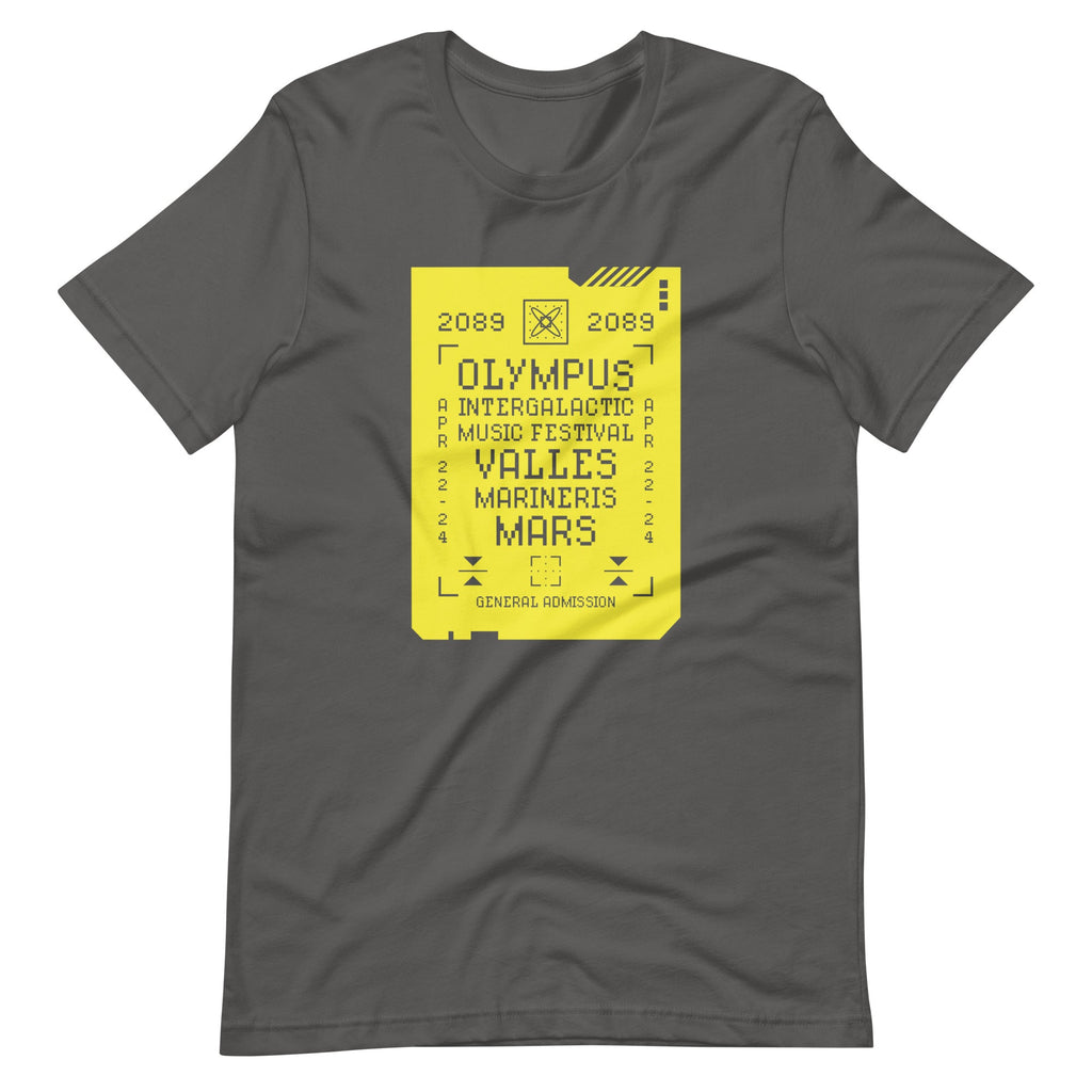 2089 OLYMPUS INTERGALACTIC MUSIC FESTIVAL (SULFURIC YELLOW) t-shirt Embattled Clothing Asphalt S 