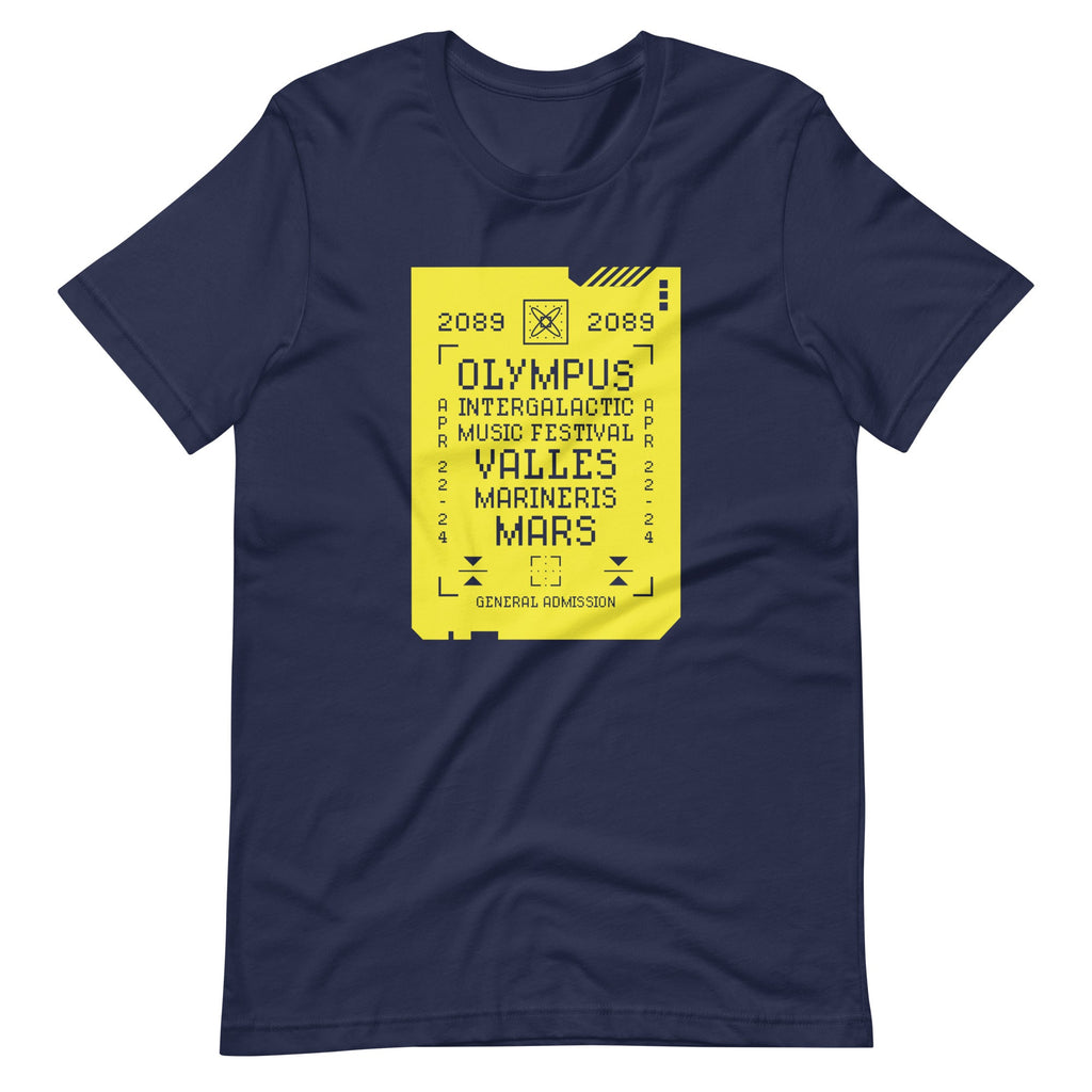 2089 OLYMPUS INTERGALACTIC MUSIC FESTIVAL (SULFURIC YELLOW) t-shirt Embattled Clothing Navy XS 