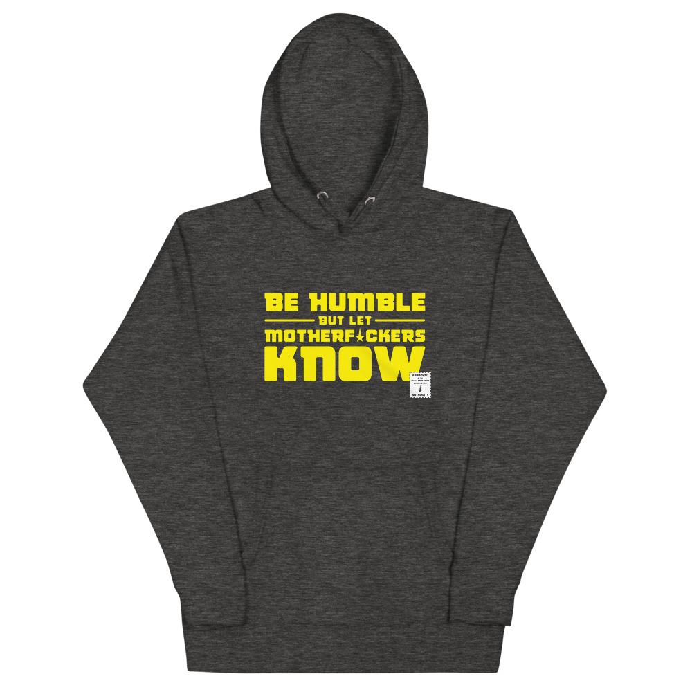 BE HUMBLE (CYBER YELLOW) Hoodie Embattled Clothing Charcoal Heather S 