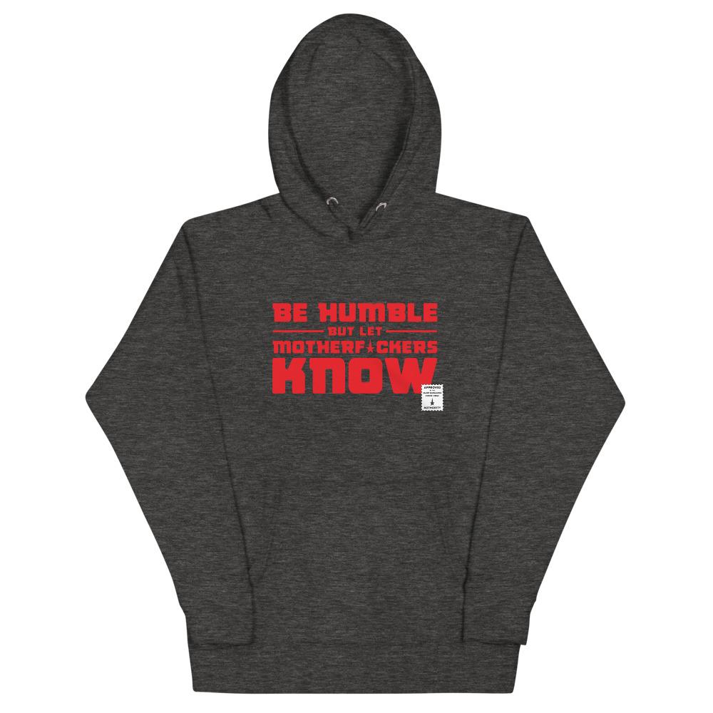 BE HUMBLE (LASER RED) Hoodie Embattled Clothing Charcoal Heather S 