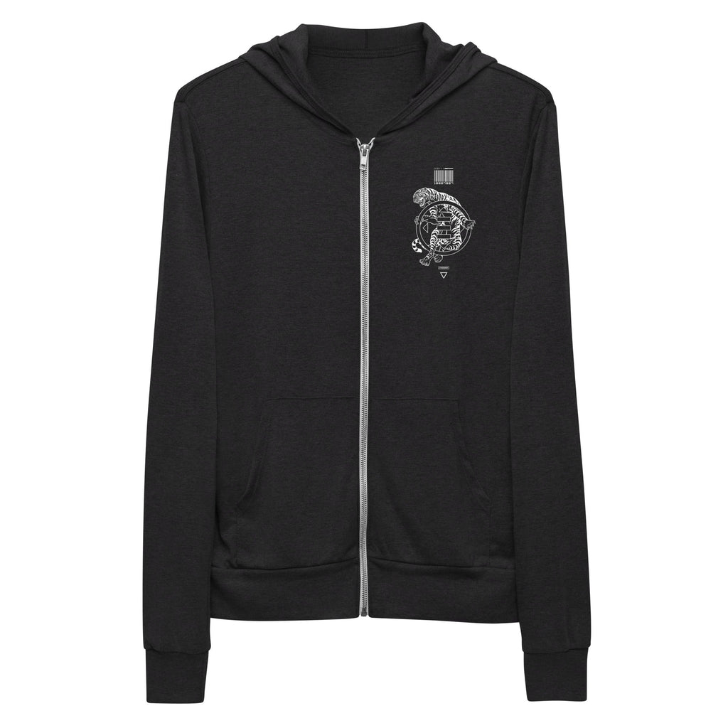 CYBER TIGER'S EYE zip hoodie Embattled Clothing Charcoal black Triblend XS 