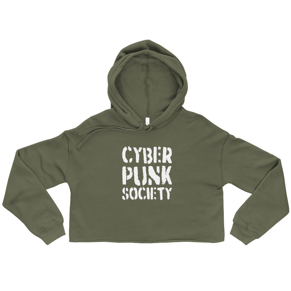 CYBERPUNK SOCIETY 2.0 Crop Hoodie Embattled Clothing Military Green S 