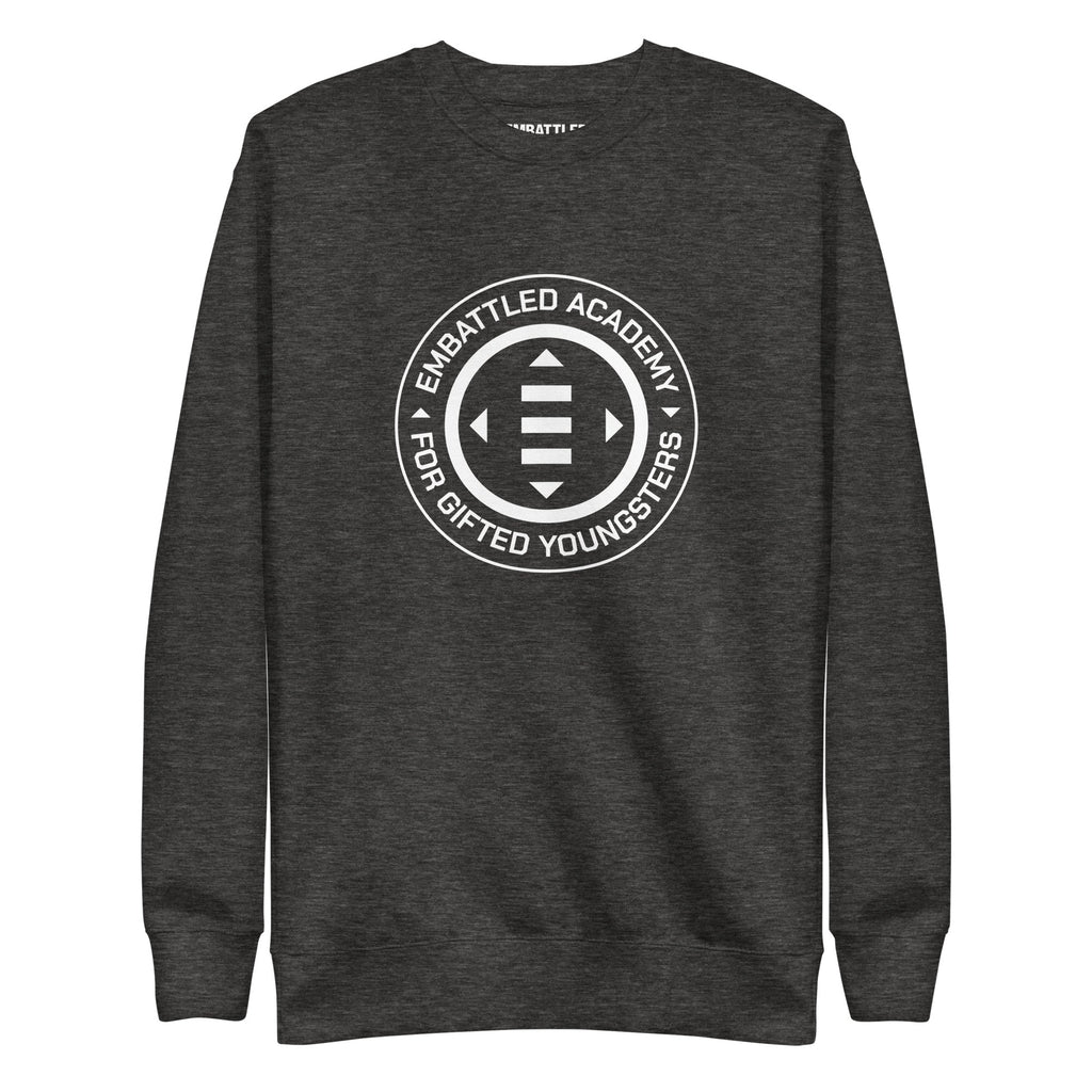 EMBATTLED ACADEMY FOR GIFTED YOUNGSTERS Premium Sweatshirt Embattled Clothing Charcoal Heather S 