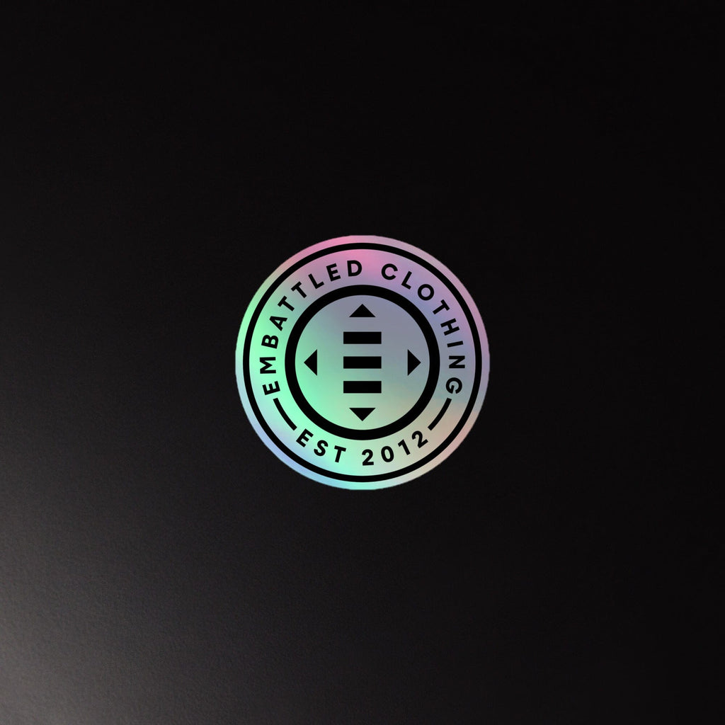 EMBATTLED CLOTHING EST 2012 Holographic stickers Embattled Clothing 4″×4″ 