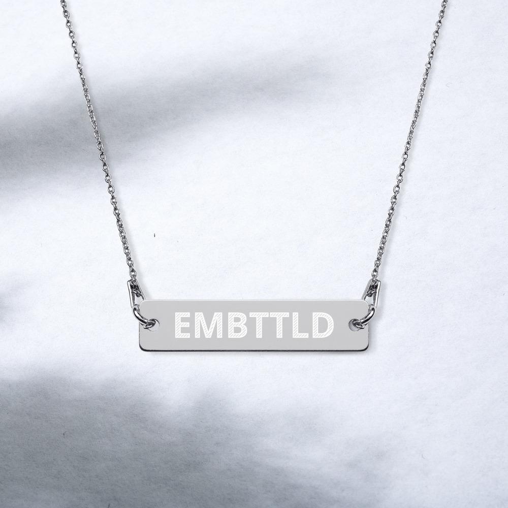 EMBTTLD Engraved Silver Bar Chain Necklace Embattled Clothing Black Rhodium coating 16" 