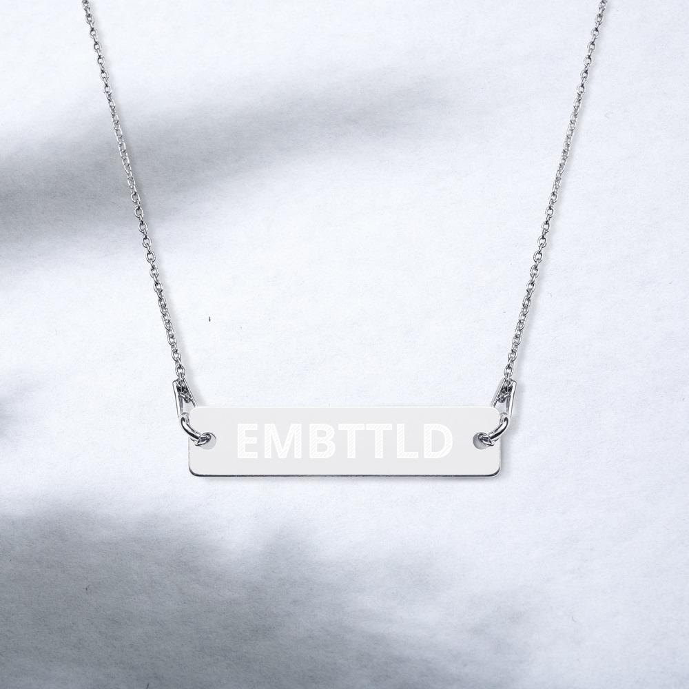 EMBTTLD Engraved Silver Bar Chain Necklace Embattled Clothing White Rhodium coating 16" 