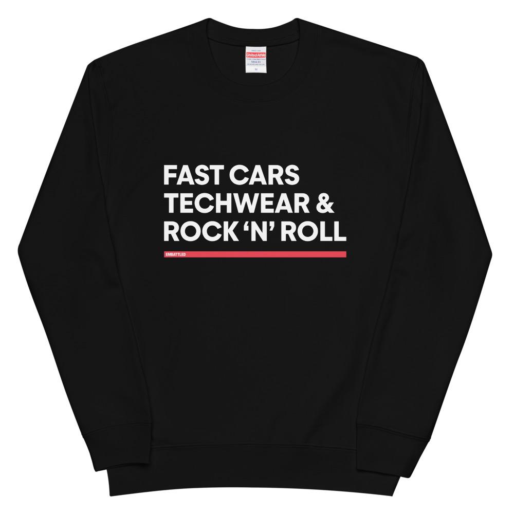 FAST CARS TECHWEAR & ROCK N ROLL french terry sweatshirt Embattled Clothing Black S 