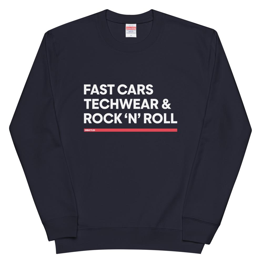 FAST CARS TECHWEAR & ROCK N ROLL french terry sweatshirt Embattled Clothing Navy S 