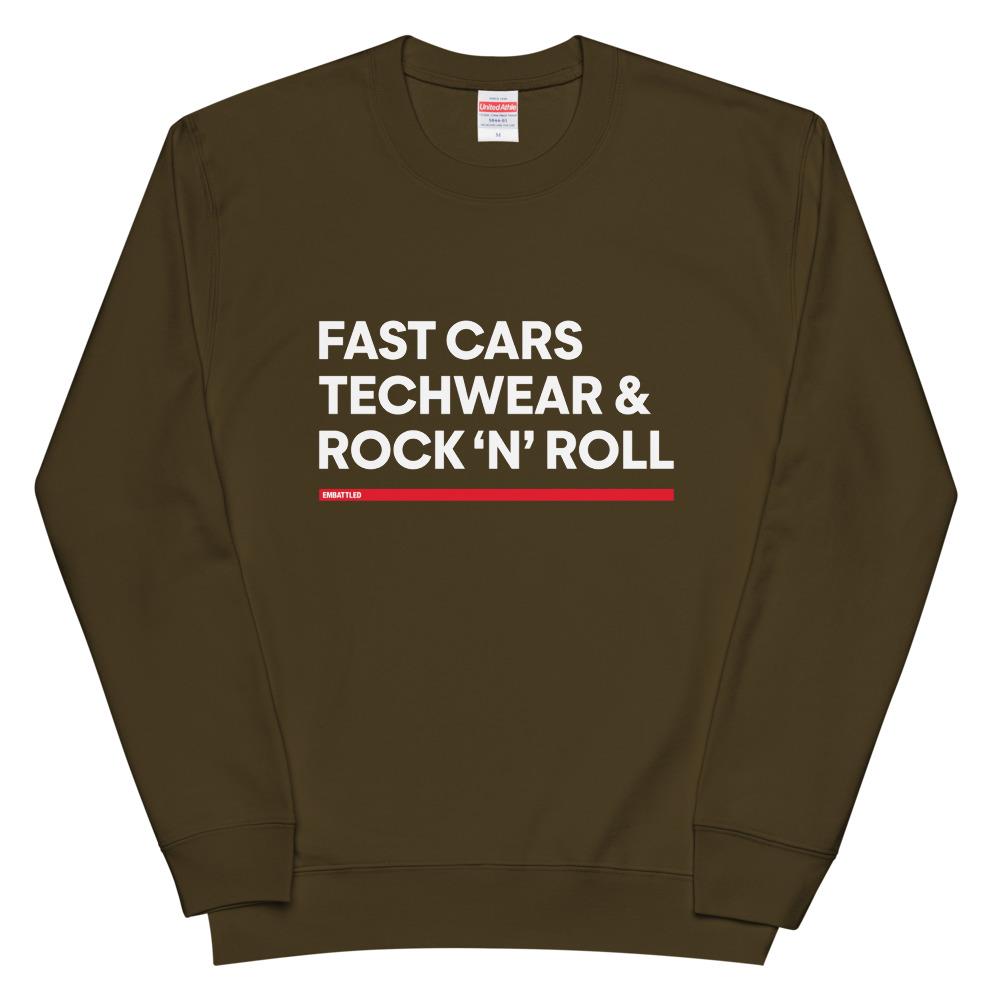 FAST CARS TECHWEAR & ROCK N ROLL french terry sweatshirt Embattled Clothing Olive S 
