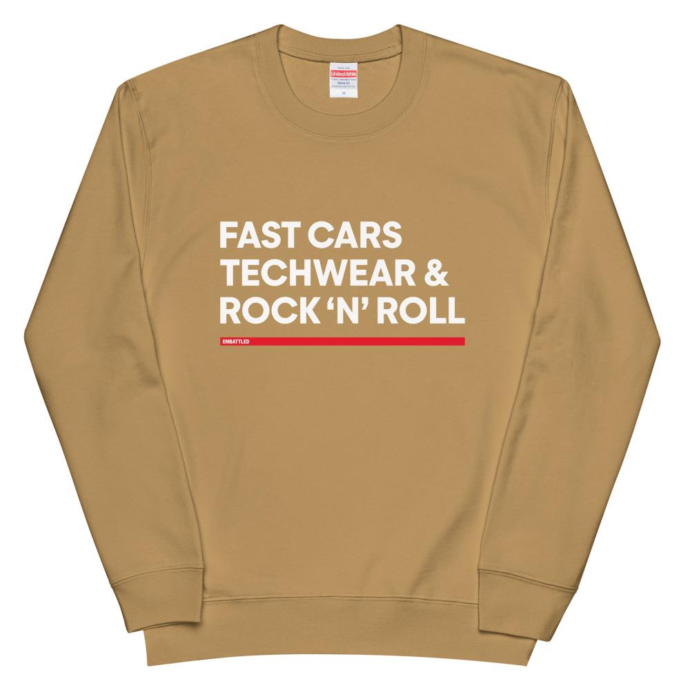 FAST CARS TECHWEAR & ROCK N ROLL french terry sweatshirt Embattled Clothing Sand Khaki S 