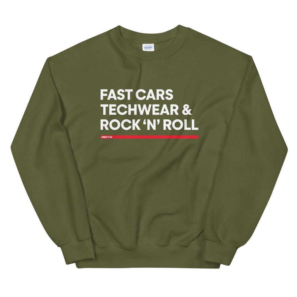FAST CARS TECHWEAR & ROCK N ROLL Sweatshirt Embattled Clothing Military Green S 