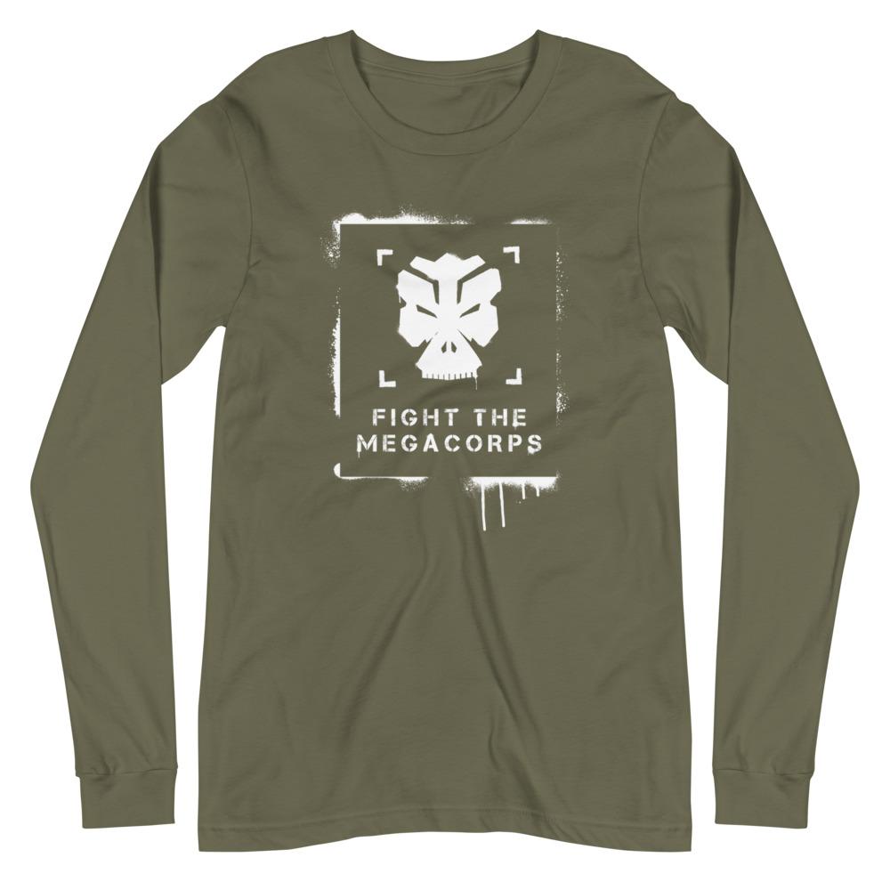 FIGHT THE MEGACORPS 1.0 Long Sleeve Tee Embattled Clothing Military Green XS 