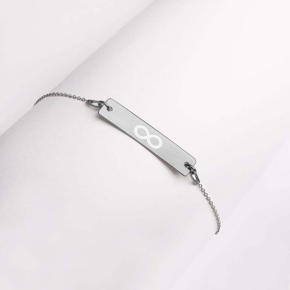 INFINITE SOUL Engraved Silver Bar Chain Bracelet Embattled Clothing Black Rhodium coating 7" 