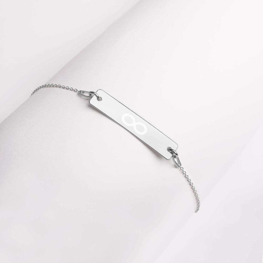 INFINITE SOUL Engraved Silver Bar Chain Bracelet Embattled Clothing White Rhodium coating 7" 