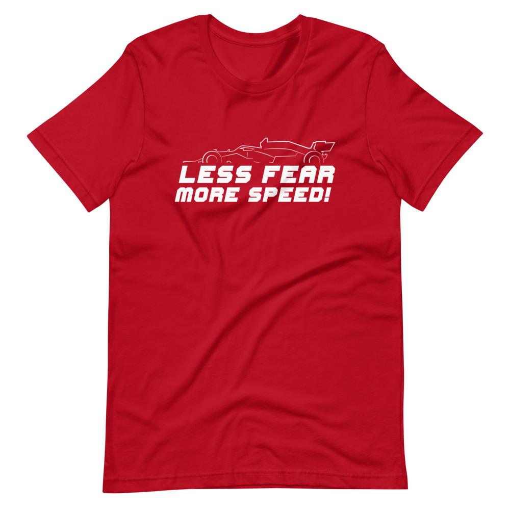 LESS FEAR MORE SPEED! Short-Sleeve T-Shirt Embattled Clothing Red S 