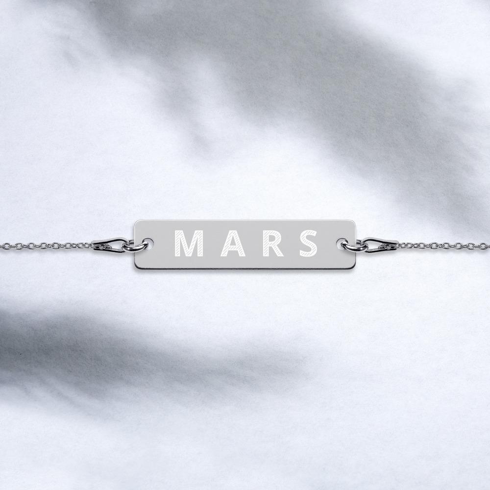 MARS Engraved Silver Bar Chain Bracelet Embattled Clothing Black Rhodium coating 7" 