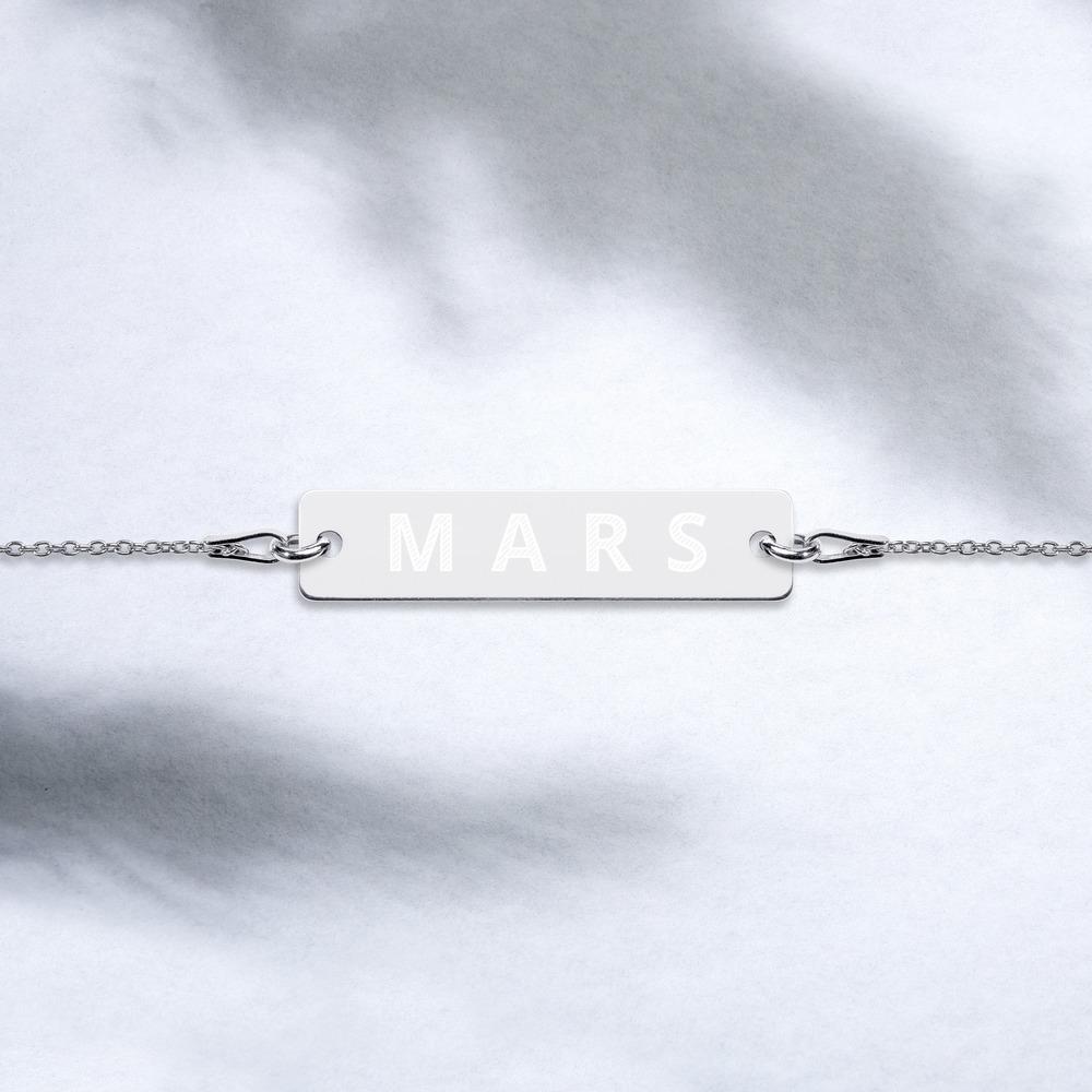 MARS Engraved Silver Bar Chain Bracelet Embattled Clothing White Rhodium coating 7" 