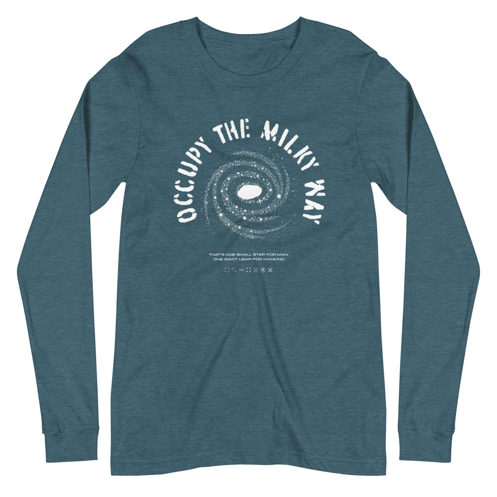 OCCUPY THE MILKY WAY Long Sleeve Tee Embattled Clothing Heather Deep Teal XS 