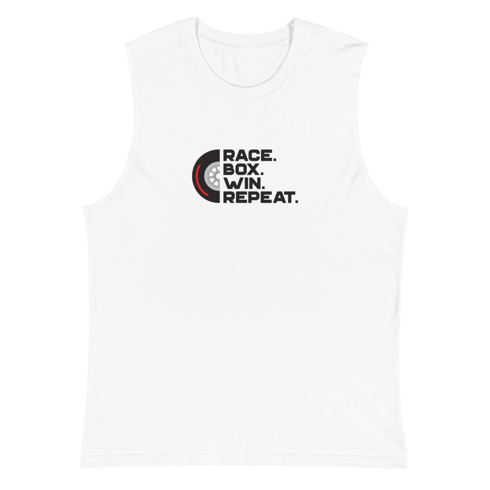 RACE. BOX. WIN. REPEAT. II Muscle Shirt Embattled Clothing White S 
