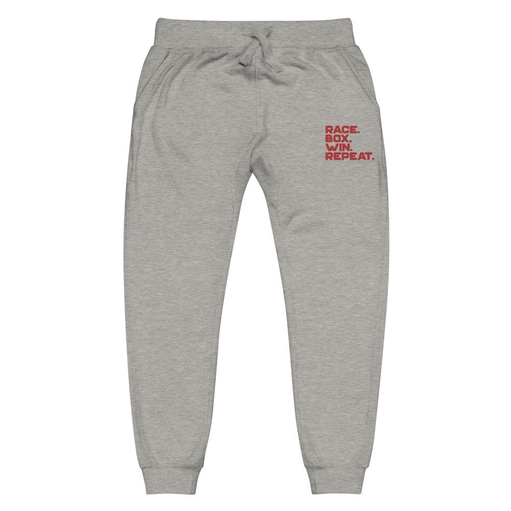 RACE. BOX. WIN. REPEAT. (LASER RED) fleece sweatpants Embattled Clothing Carbon Grey XS 