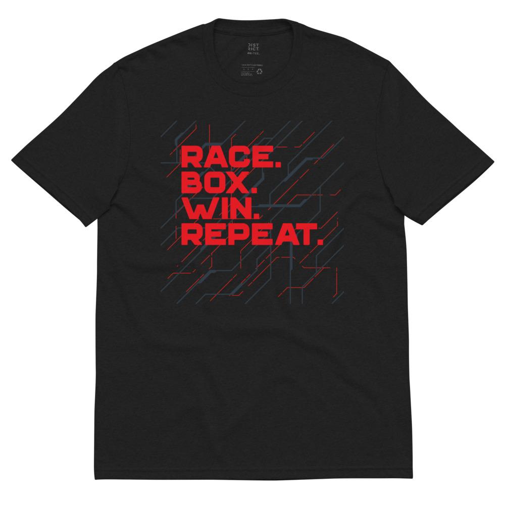 RACE. BOX. WIN. REPEAT. (LASER RED TECH) recycled t-shirt Embattled Clothing Black S 
