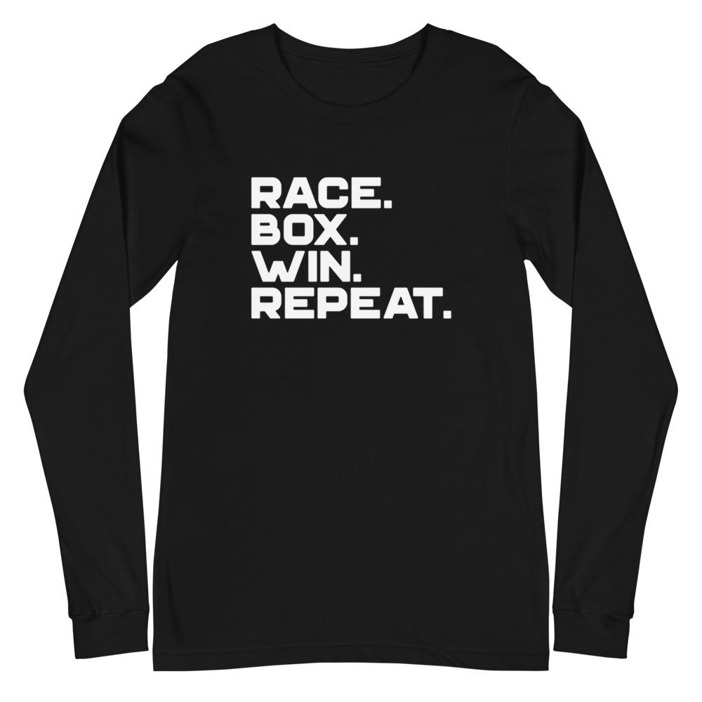 RACE. BOX. WIN. REPEAT. Long Sleeve Tee Embattled Clothing Black XS 