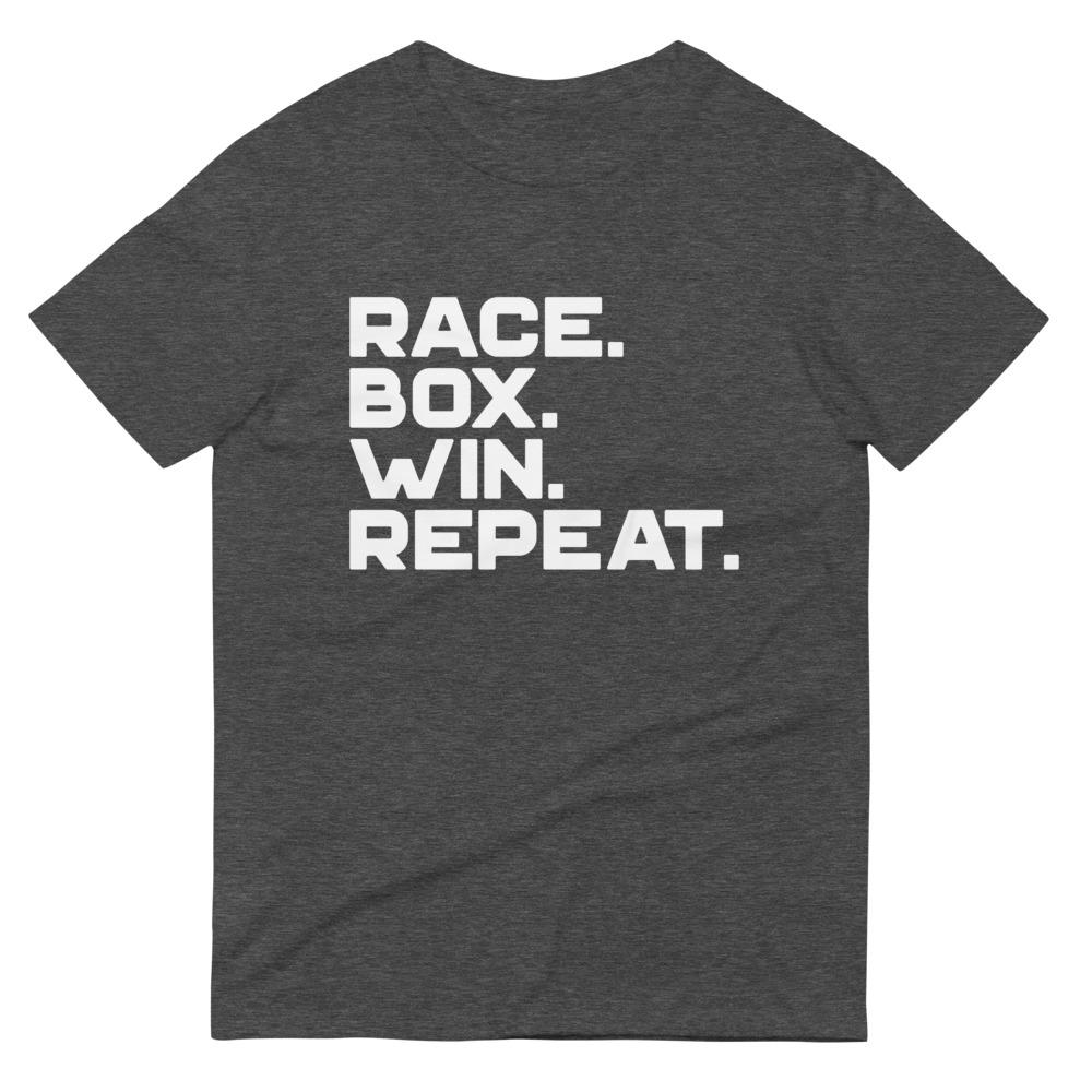 RACE. BOX. WIN. REPEAT. T-Shirt Embattled Clothing Heather Dark Grey S 