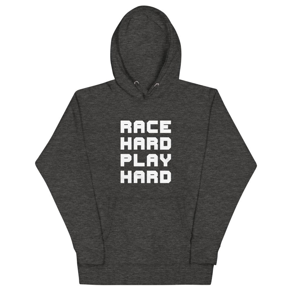 RACE HARD PLAY HARD Hoodie Embattled Clothing Charcoal Heather S 