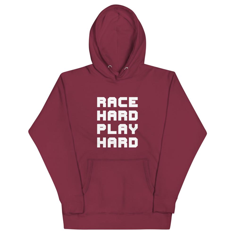 RACE HARD PLAY HARD Hoodie Embattled Clothing Maroon S 