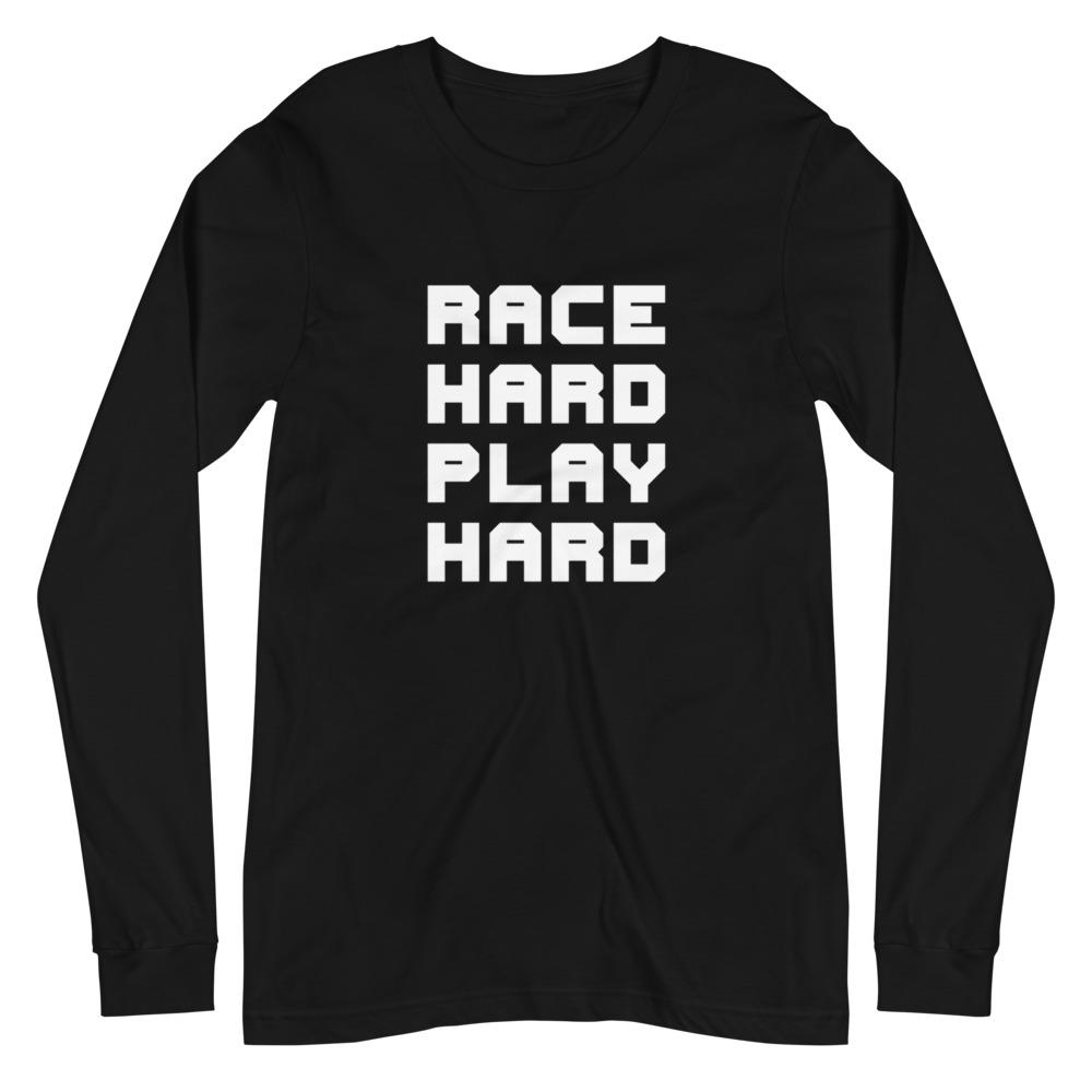 RACE HARD PLAY HARD Long Sleeve Tee Embattled Clothing Black XS 