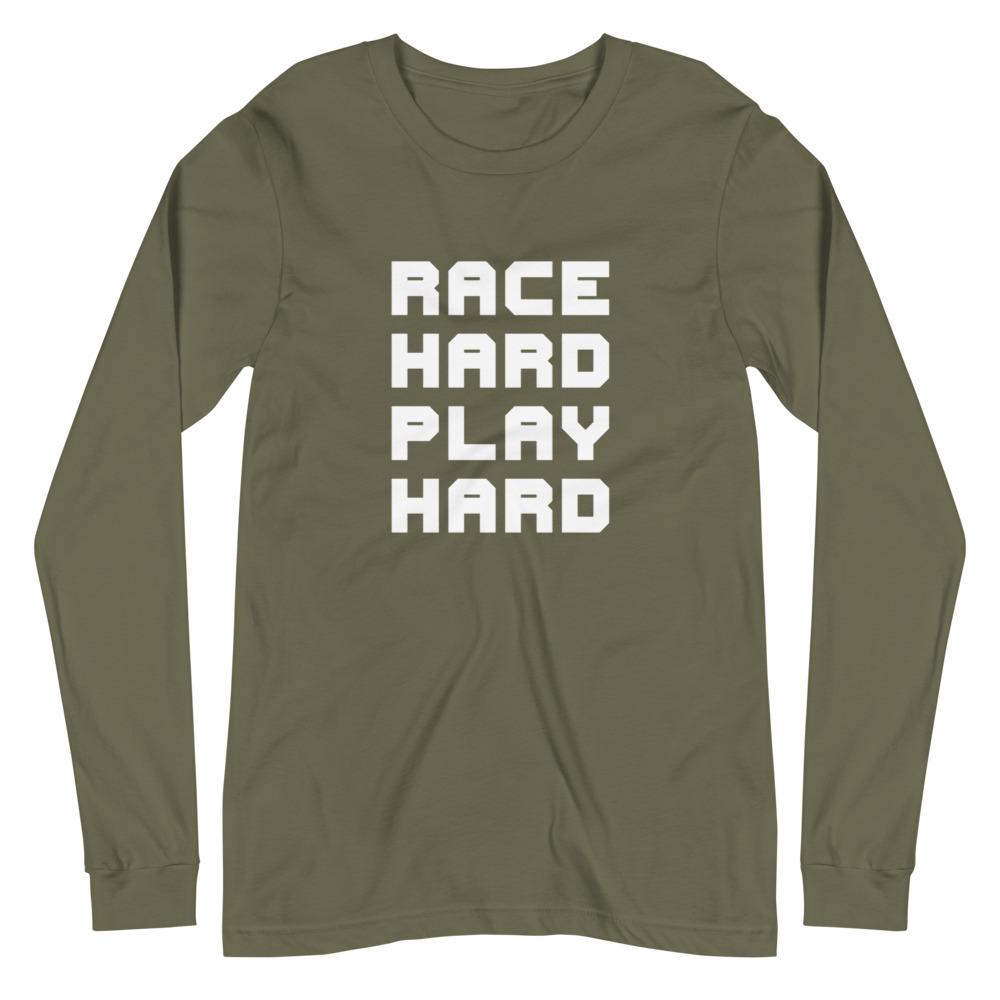 RACE HARD PLAY HARD Long Sleeve Tee Embattled Clothing Military Green XS 