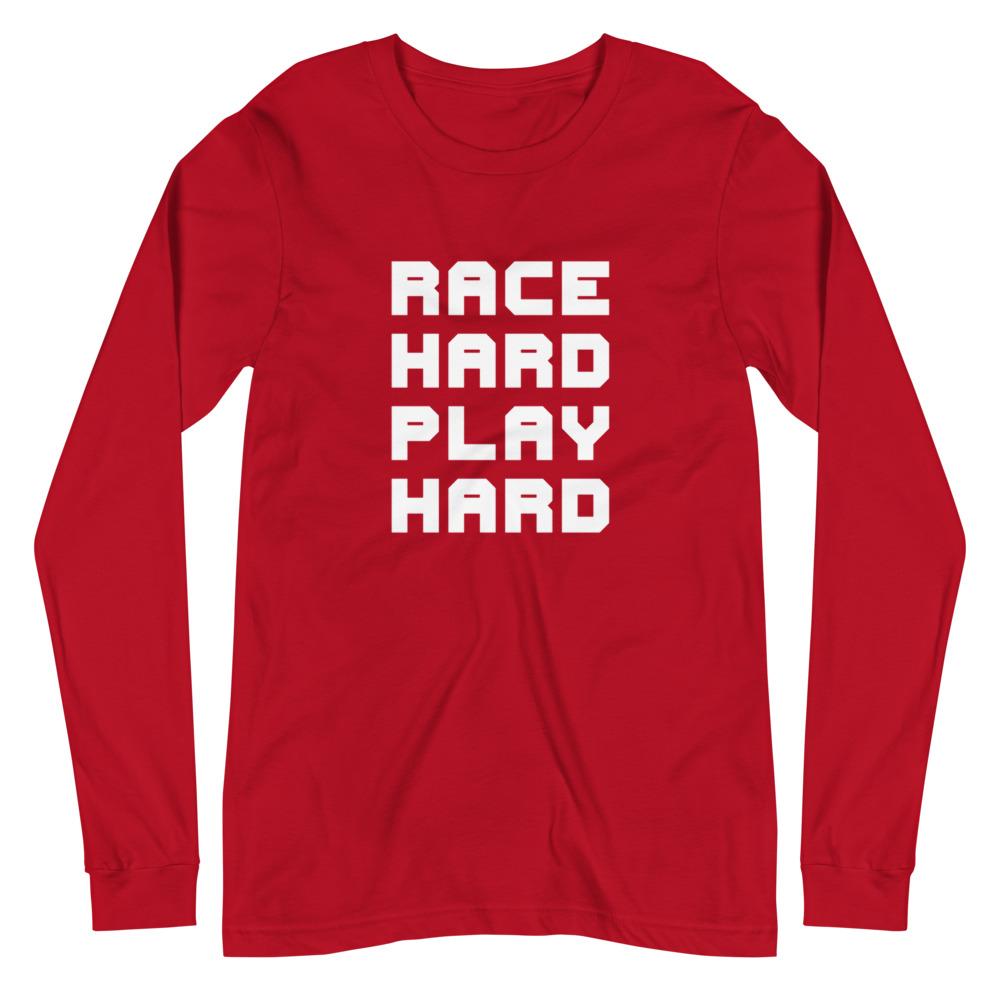 RACE HARD PLAY HARD Long Sleeve Tee Embattled Clothing Red XS 