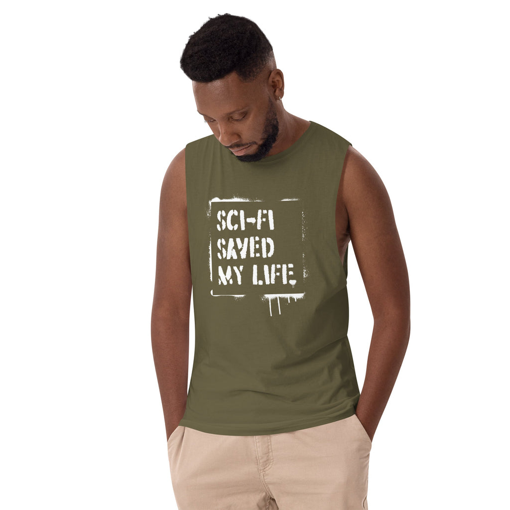 SCI-FI SAVED MY LIFE 2.0 Men’s drop arm tank top Embattled Clothing Army XS 