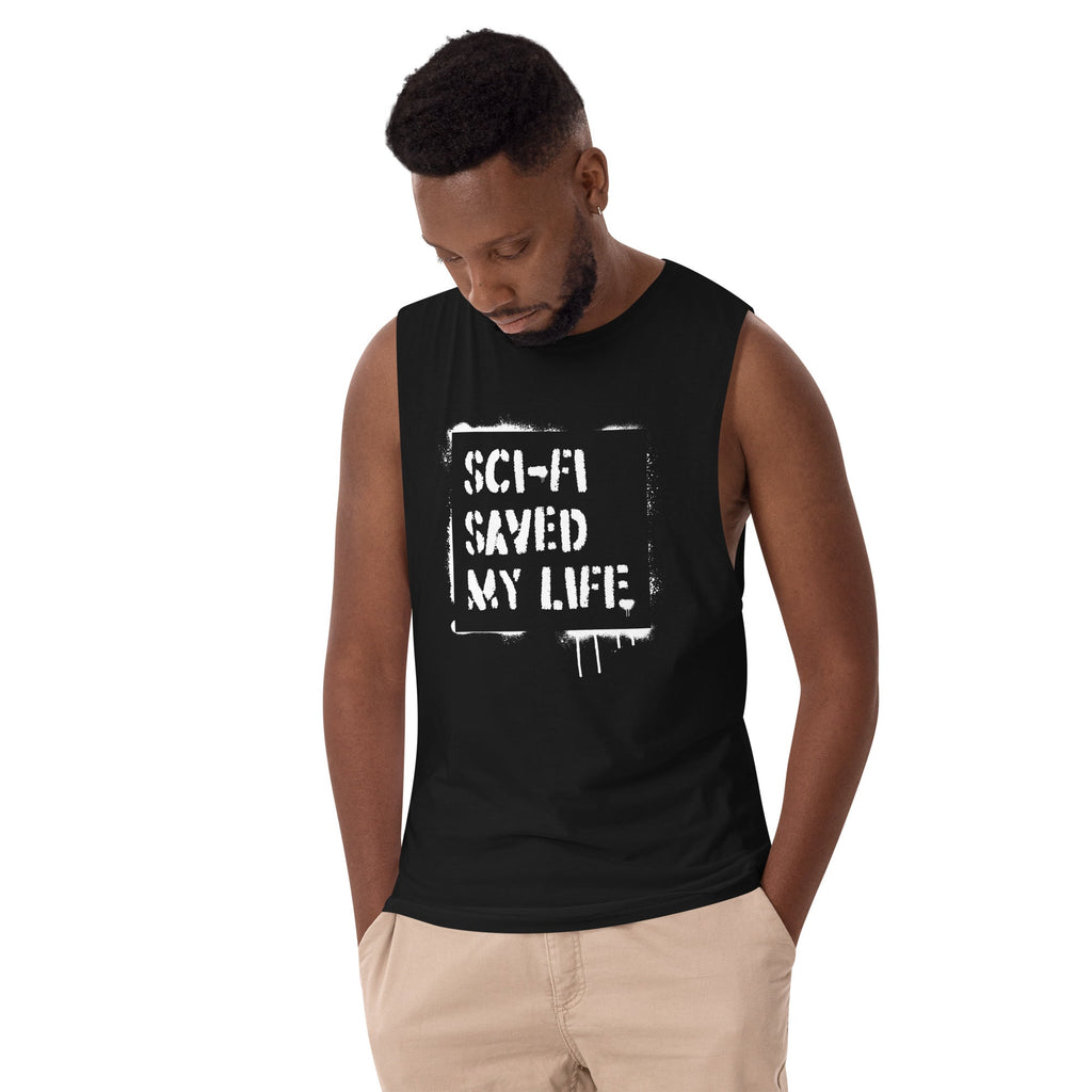SCI-FI SAVED MY LIFE 2.0 Men’s drop arm tank top Embattled Clothing Black XS 