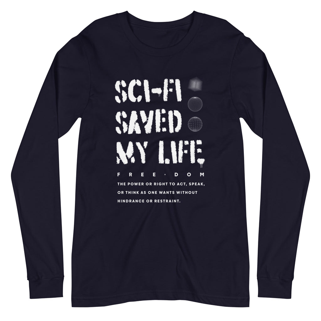 SCI-FI SAVED MY LIFE Long Sleeve Tee Embattled Clothing Navy XS 