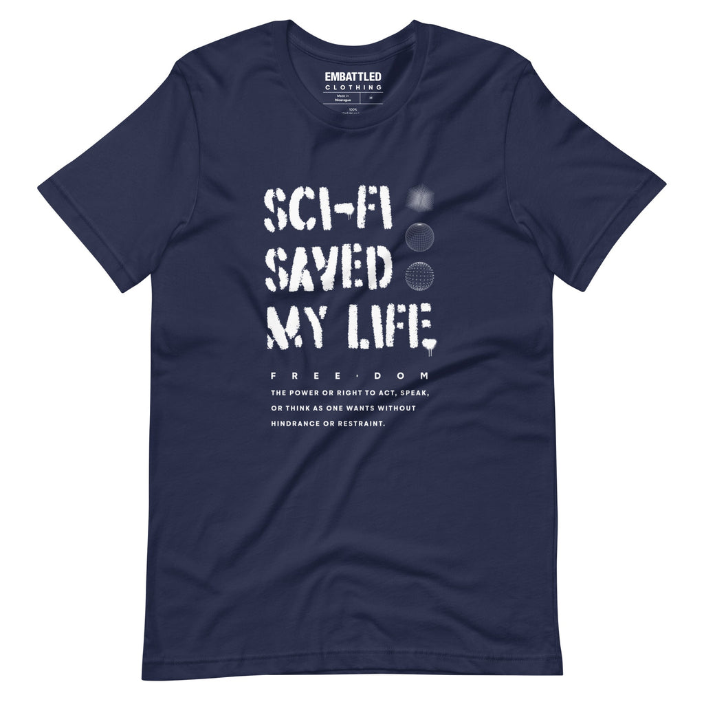 SCI-FI SAVED MY LIFE t-shirt Embattled Clothing Navy XS 