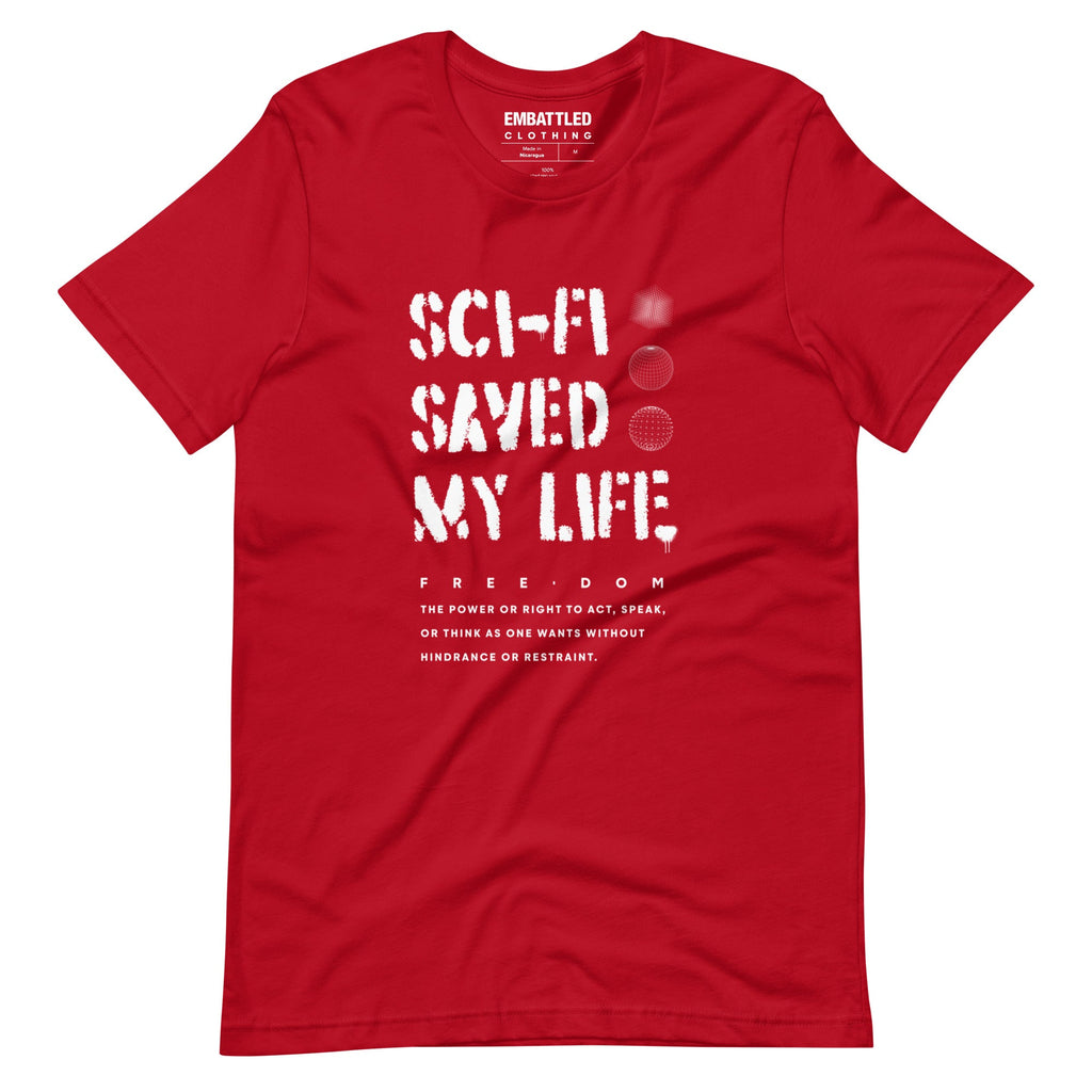SCI-FI SAVED MY LIFE t-shirt Embattled Clothing Red XS 