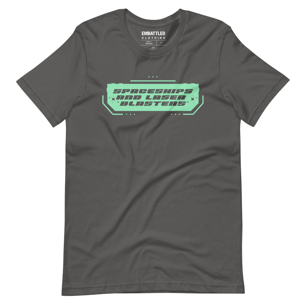 SPACESHIPS AND LASER BLASTERS (Galactic Teal) t-shirt Embattled Clothing Asphalt S 