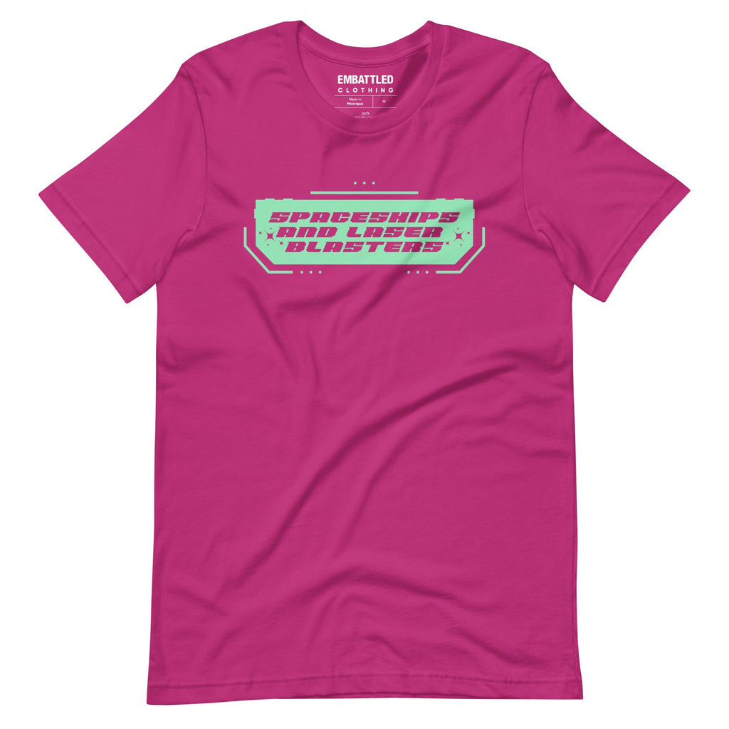 SPACESHIPS AND LASER BLASTERS (Galactic Teal) t-shirt Embattled Clothing Berry S 