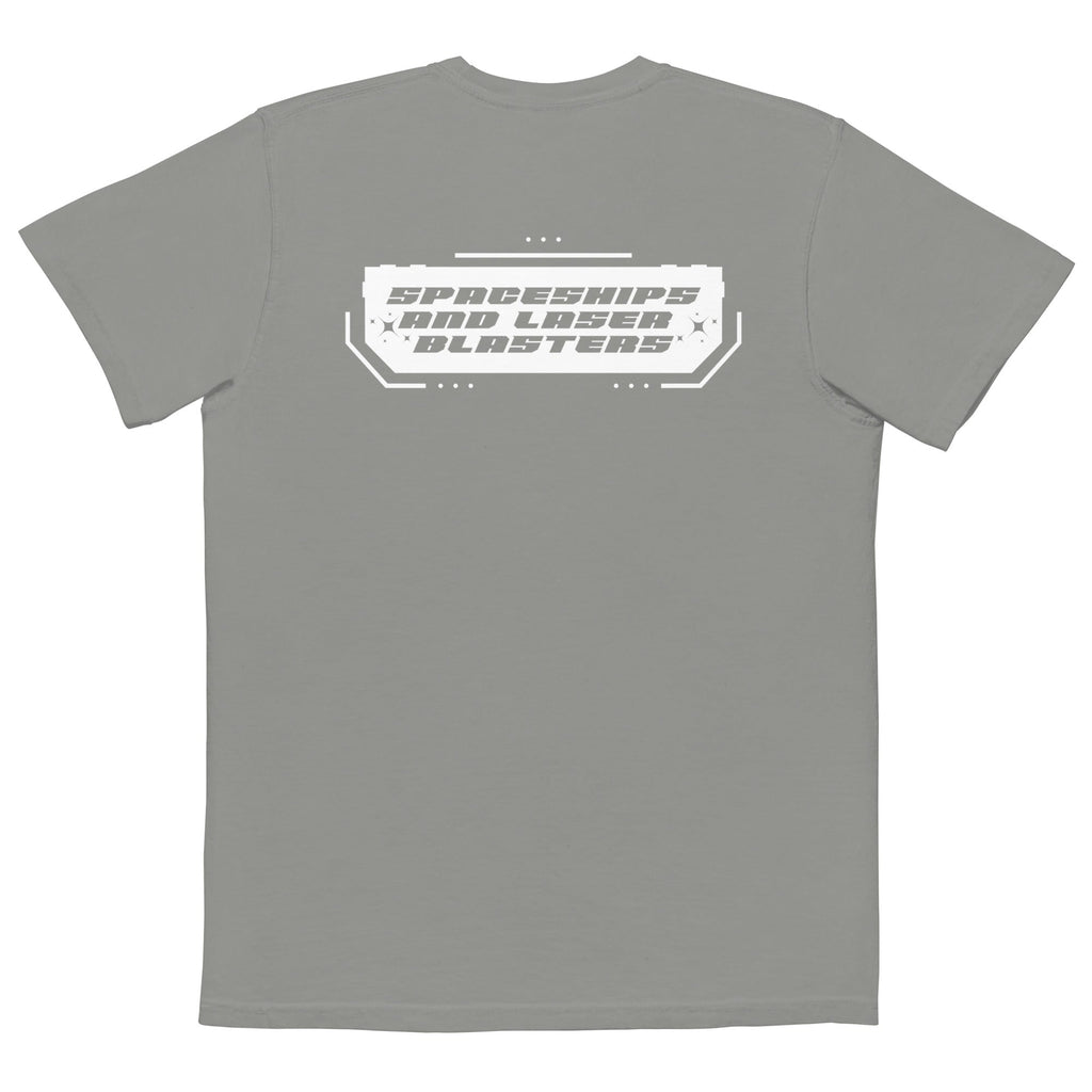SPACESHIPS AND LASER BLASTERS (Gravity White) garment-dyed pocket t-shirt Embattled Clothing Grey S 