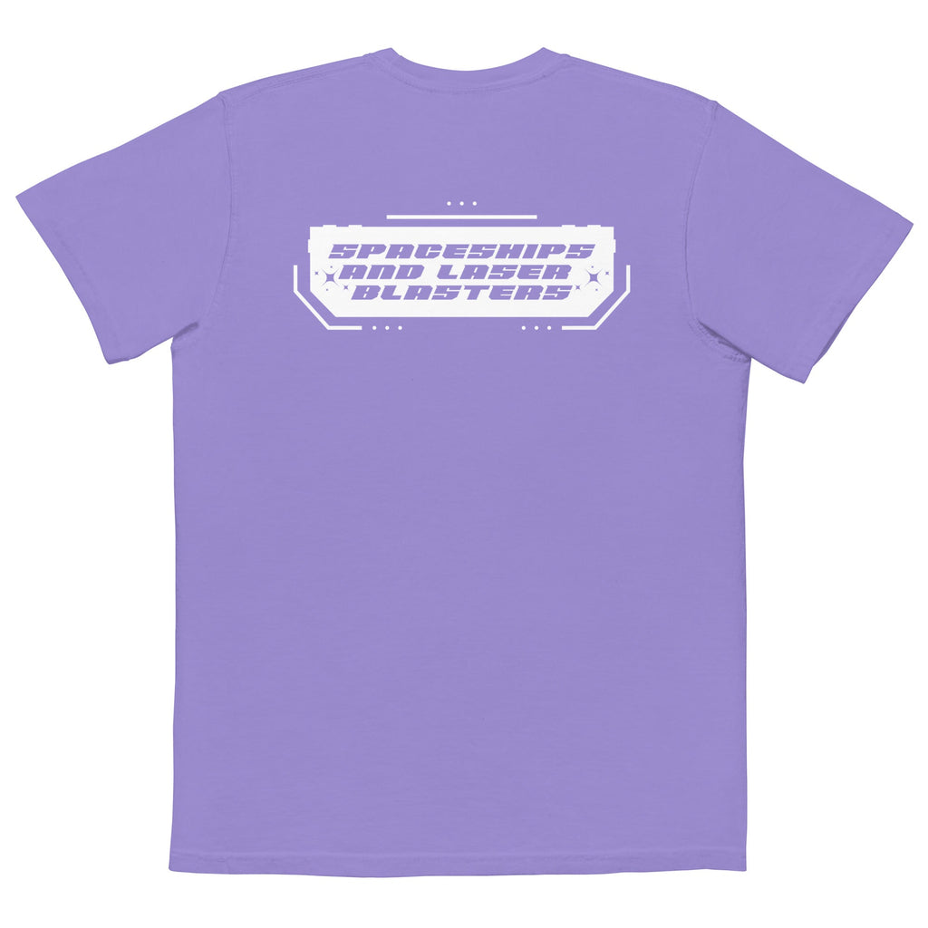 SPACESHIPS AND LASER BLASTERS (Gravity White) garment-dyed pocket t-shirt Embattled Clothing Violet S 