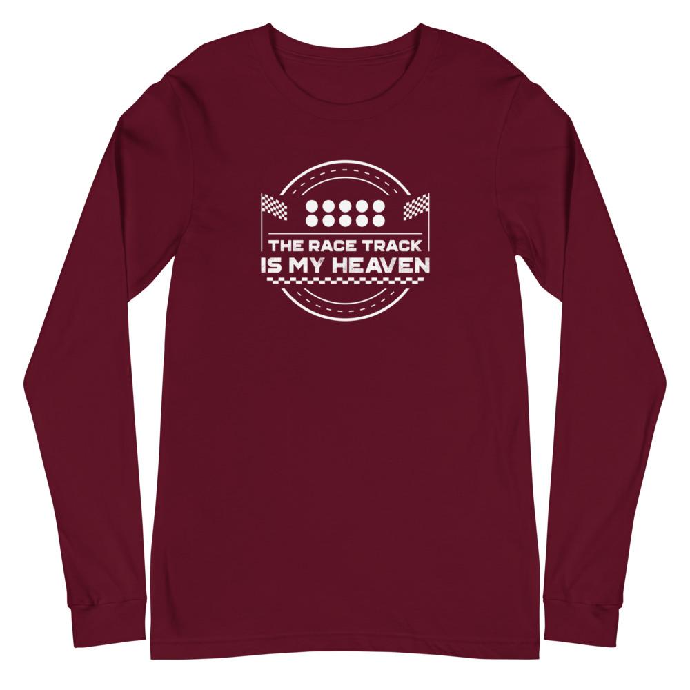 THE RACE TRACK IS MY HEAVEN Long Sleeve Tee Embattled Clothing Maroon XS 