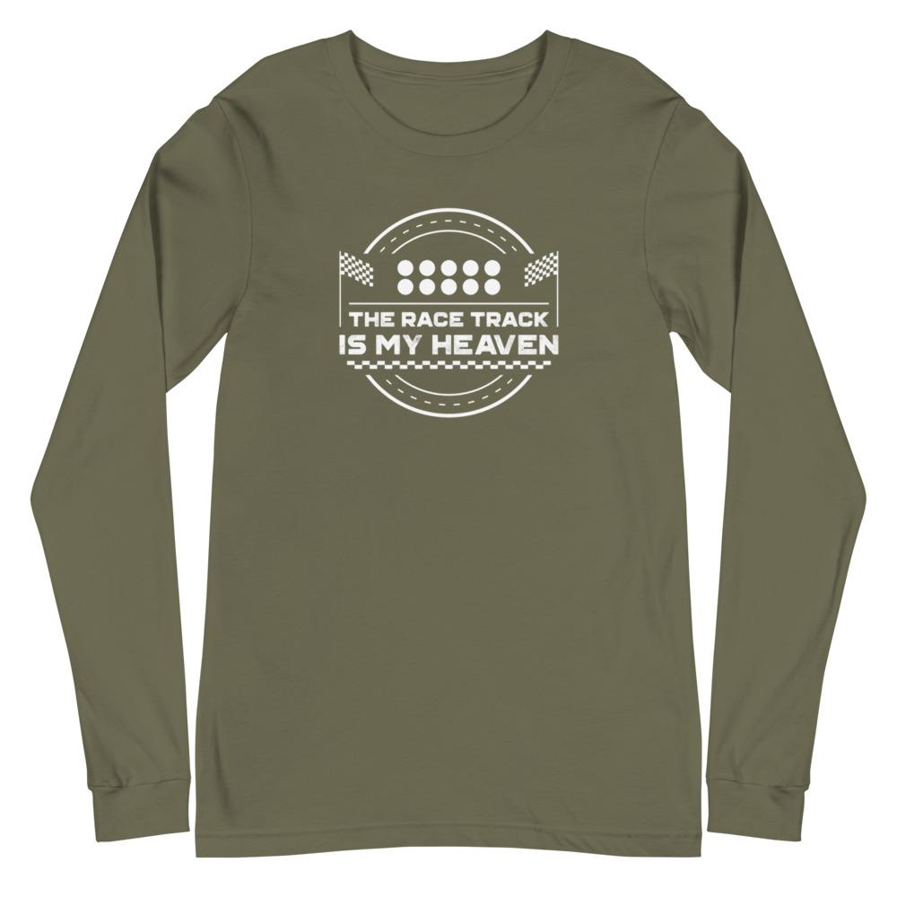 THE RACE TRACK IS MY HEAVEN Long Sleeve Tee Embattled Clothing Military Green XS 
