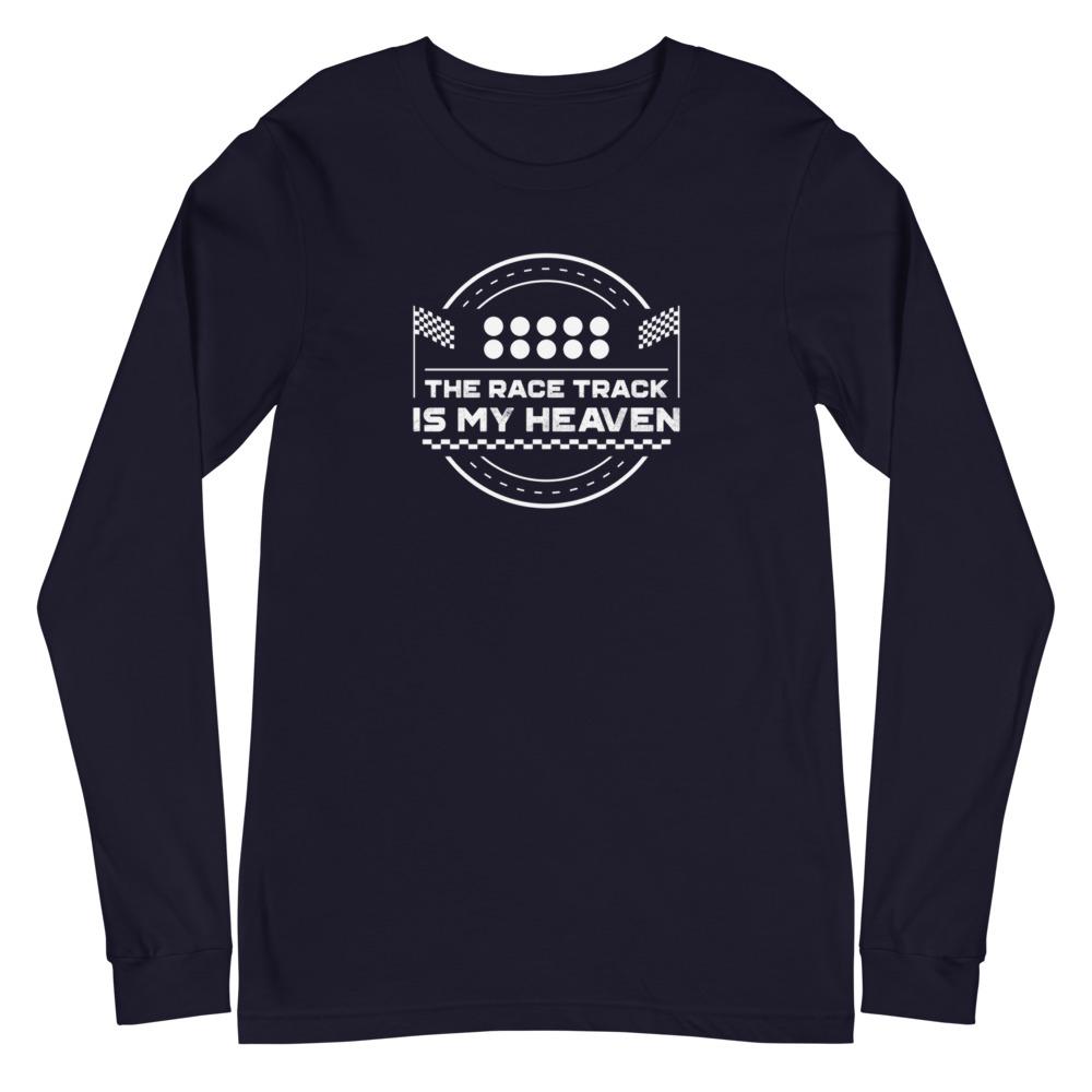 THE RACE TRACK IS MY HEAVEN Long Sleeve Tee Embattled Clothing Navy XS 